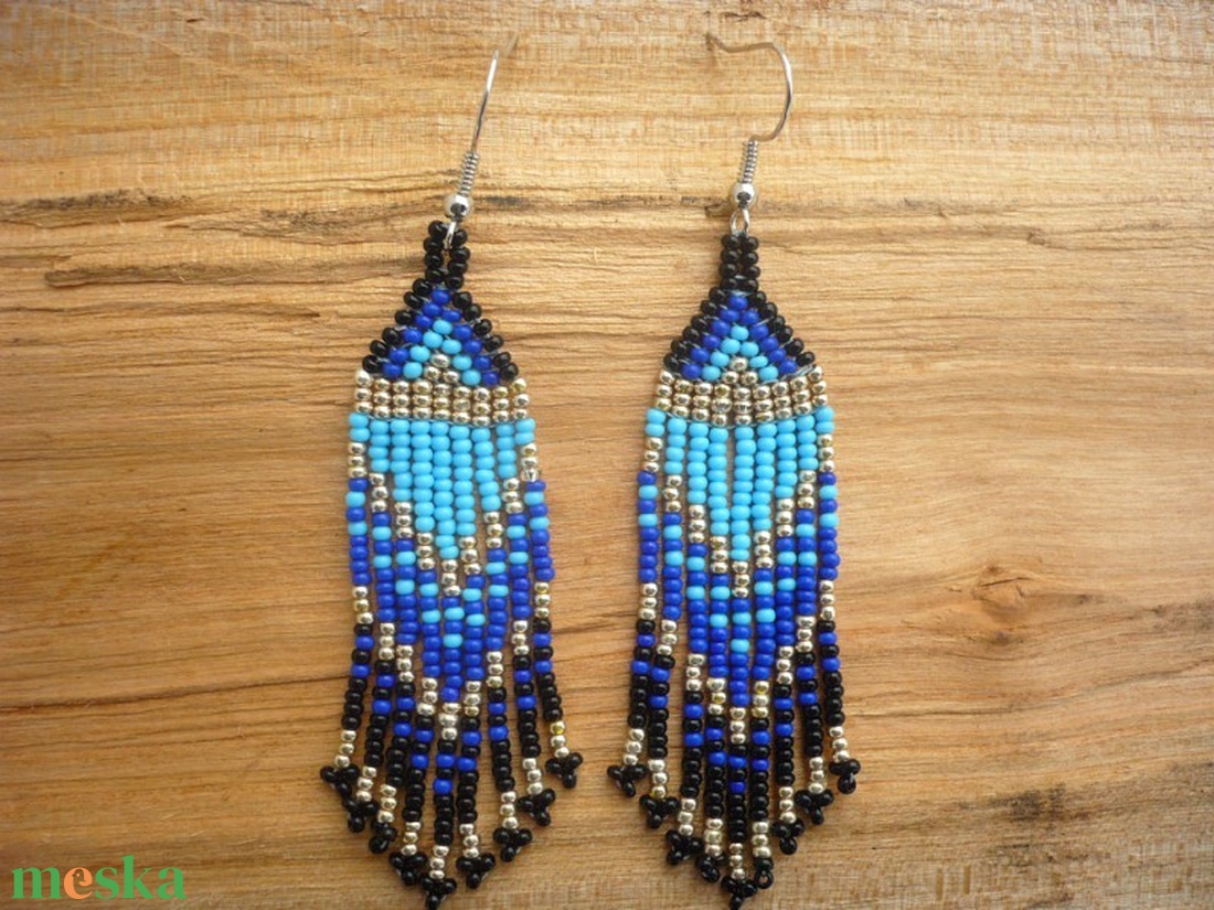 Közelgő éjszaka színátmenetes  gyöngy lógós, hosszú fülbevalók, ajándék - ékszer - fülbevaló - lógó fülbevaló - Meska.hu