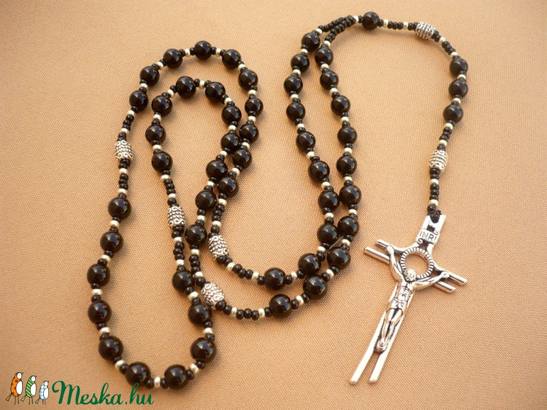 Fekete -ezüst férfi rózsafüzér rózsafüzér nyaklánc , férfi nyaklánc,  férfi ékszer, Meska -  - Meska.hu
