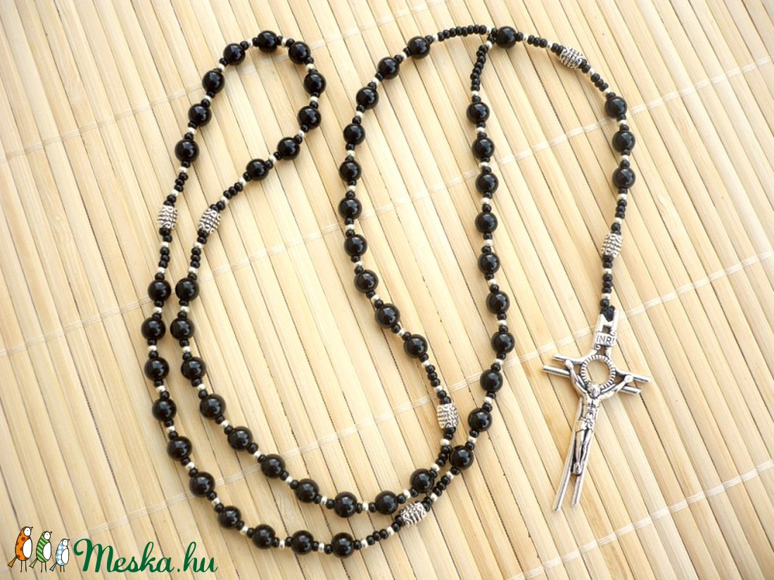 Fekete -ezüst férfi rózsafüzér rózsafüzér nyaklánc , férfi nyaklánc,  férfi ékszer, Meska -  - Meska.hu
