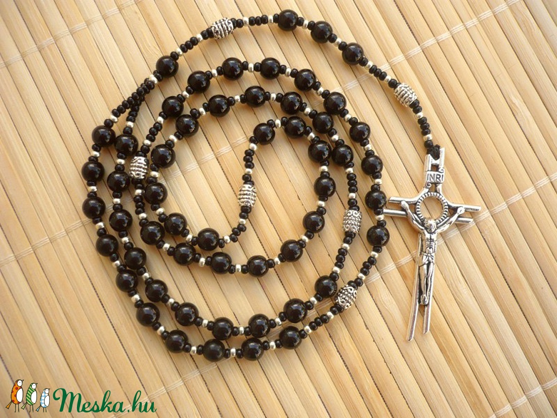 Fekete -ezüst férfi rózsafüzér rózsafüzér nyaklánc , férfi nyaklánc,  férfi ékszer, Meska -  - Meska.hu