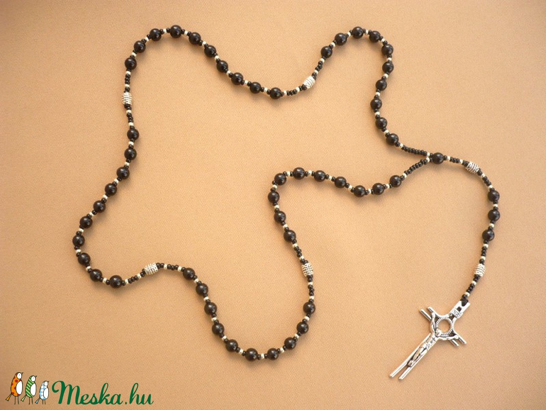 Fekete -ezüst férfi rózsafüzér rózsafüzér nyaklánc , férfi nyaklánc,  férfi ékszer, Meska -  - Meska.hu