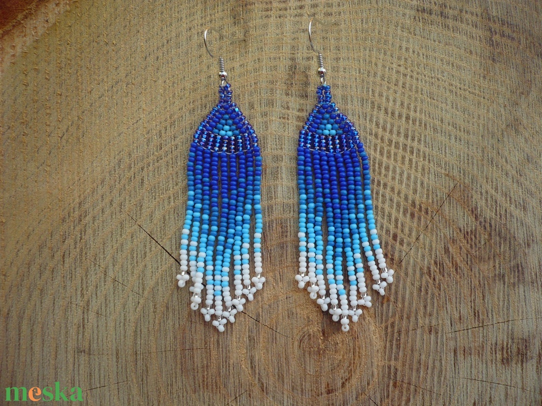 Kék  színátmenetes gyöngy lógós, hosszú fülbevaló, ajándék - ékszer - fülbevaló - lógó fülbevaló - Meska.hu
