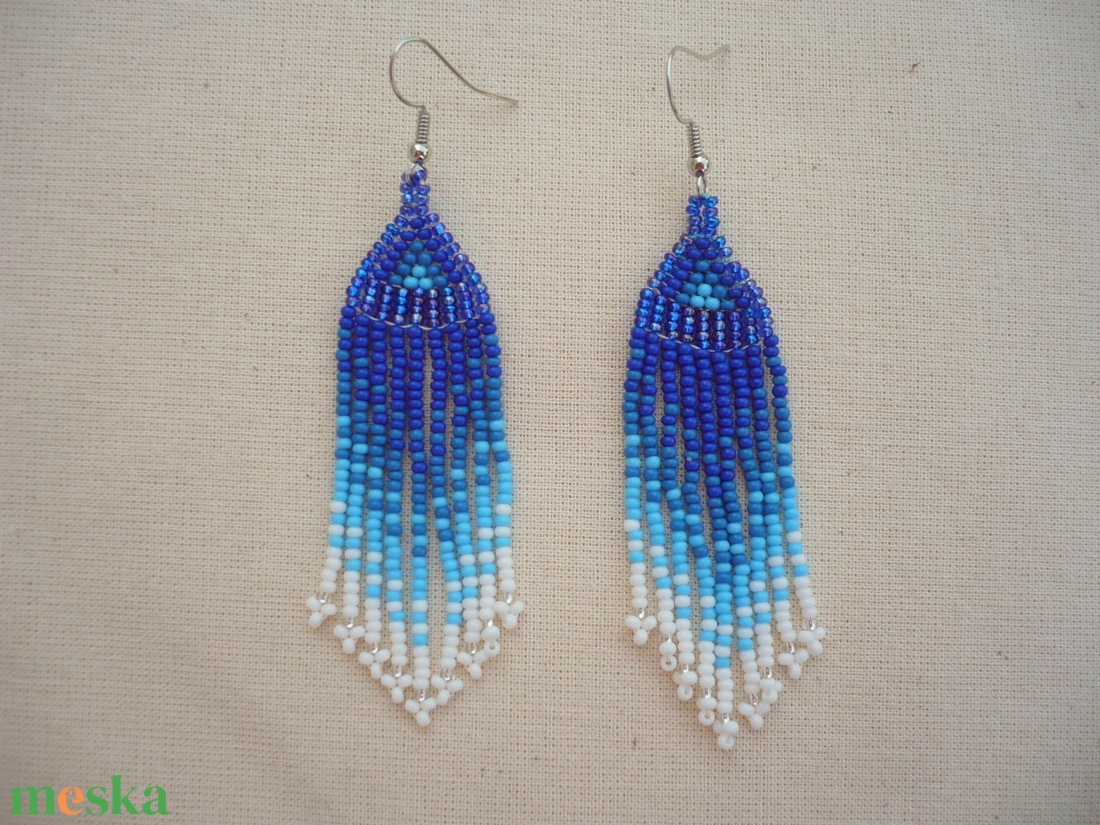 Kék  színátmenetes gyöngy lógós, hosszú fülbevaló, ajándék - ékszer - fülbevaló - lógó fülbevaló - Meska.hu