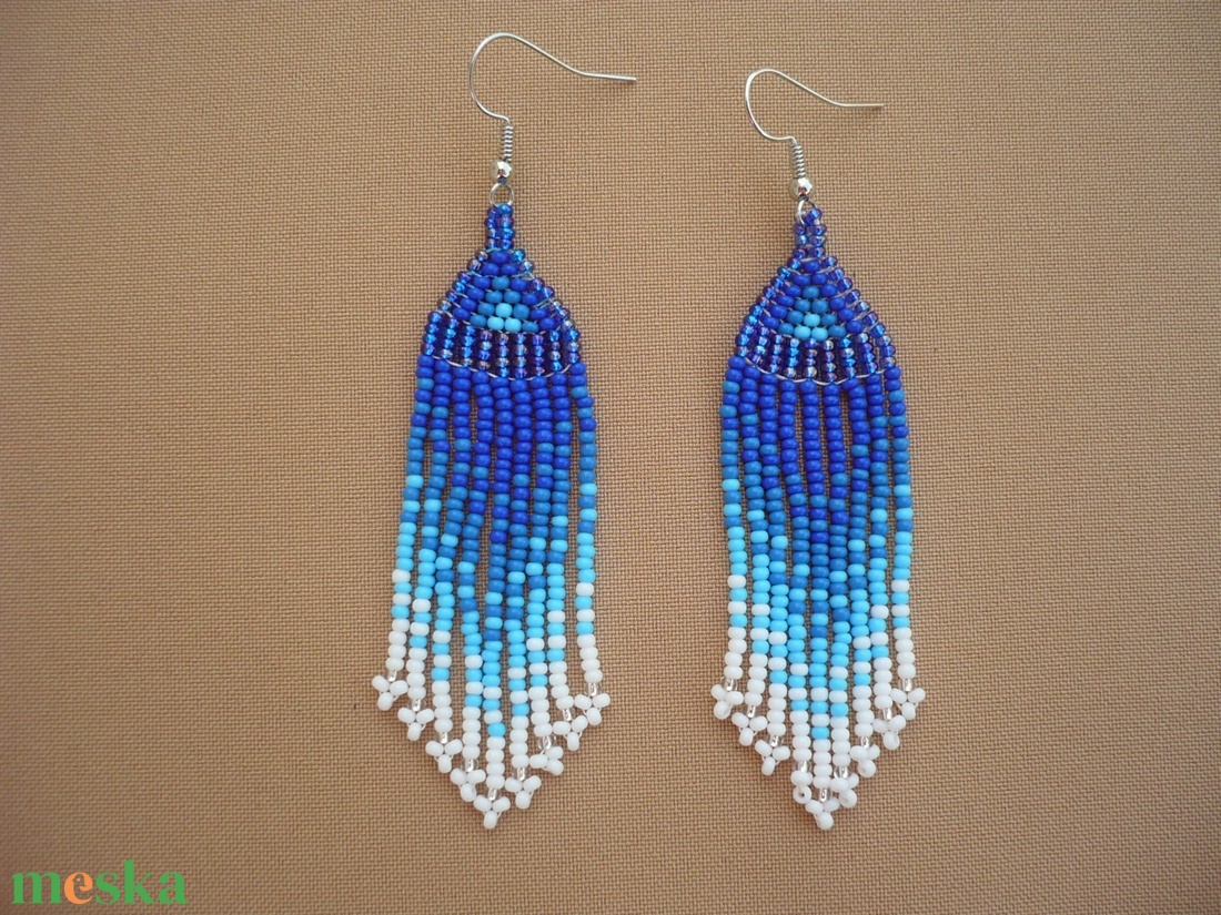 Kék  színátmenetes gyöngy lógós, hosszú fülbevaló, ajándék - ékszer - fülbevaló - lógó fülbevaló - Meska.hu