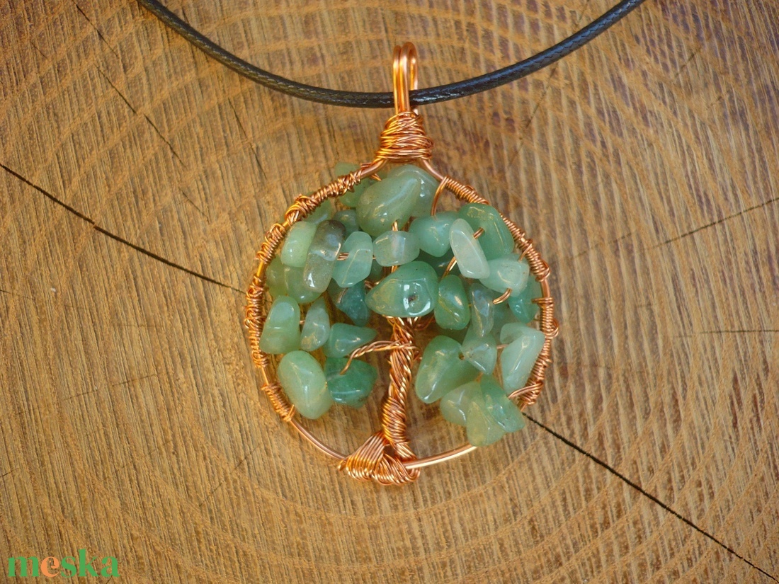Életfa medálos nyaklánc aventurin ásvánnyal, csakra, féldrágakő ékszer, ajándék - ékszer - nyaklánc - medálos nyaklánc - Meska.hu