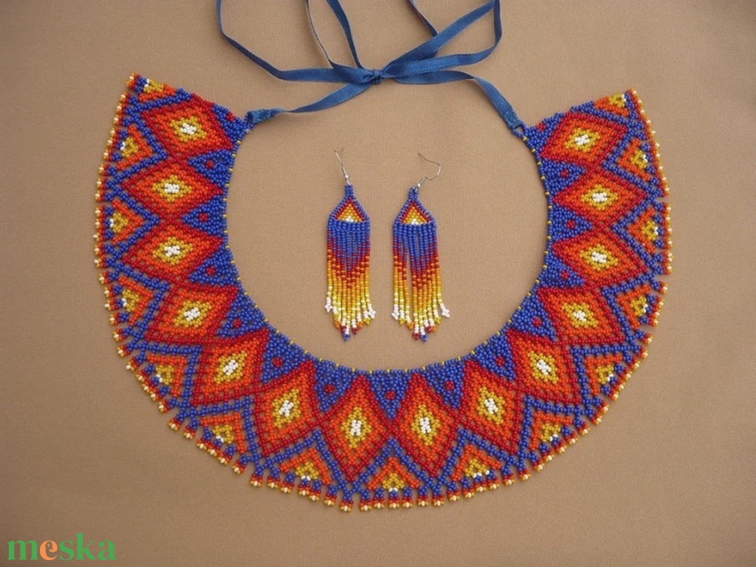 Natív amerikai színvilág ihlette gyöngygallér, gyöngyékszer, ajándék - ékszer - nyaklánc - gyöngyös nyaklánc - Meska.hu