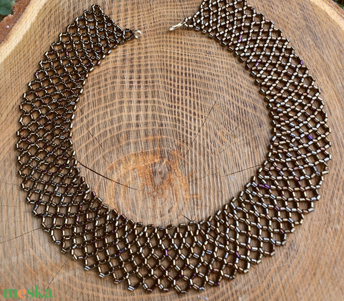 Cserbeli gyöngygallér írisz bronz színben - ékszer - nyaklánc - gyöngyös nyaklánc - Meska.hu