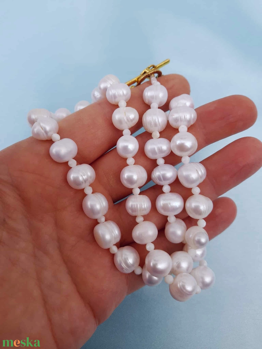 Tenyésztett édesvízi gyöngy, igazgyöngy nyaklánc, gyöngyékszer, gyöngy nyaklánc - ékszer - nyaklánc - gyöngyös nyaklánc - Meska.hu