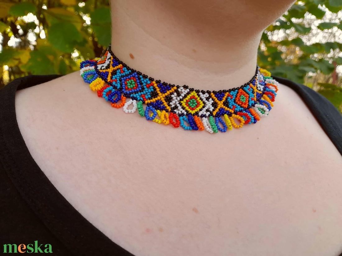 Színes ukrán gyöngygallér, sziljanka - ékszer - nyaklánc - gyöngyös nyaklánc - Meska.hu