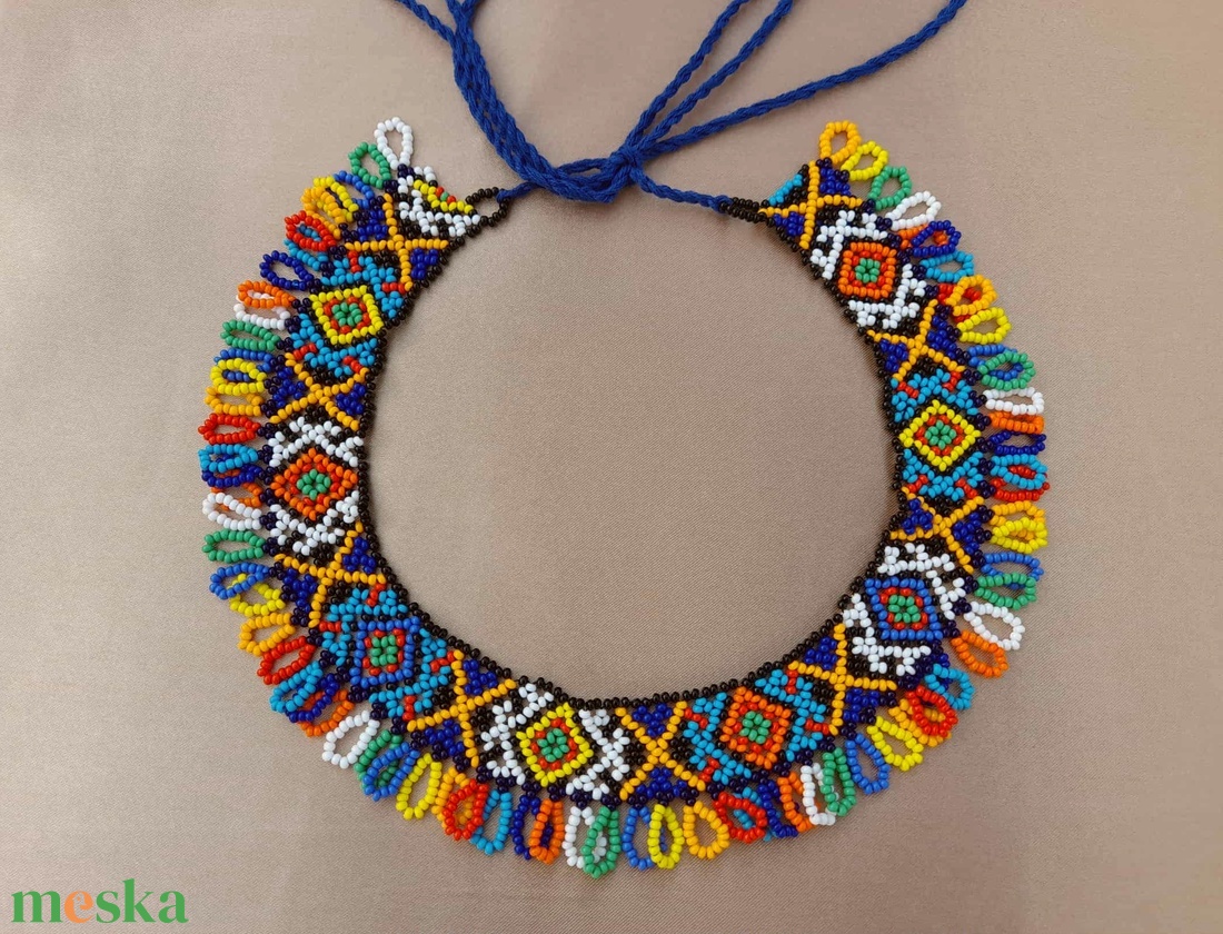 Színes ukrán gyöngygallér, sziljanka - ékszer - nyaklánc - gyöngyös nyaklánc - Meska.hu