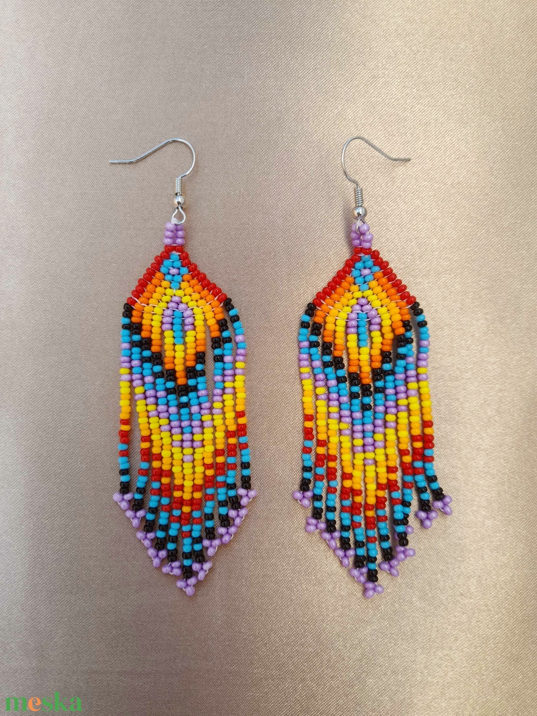 Hosszú lógós gyöngy fülbevaló, indián stílusú fülbevaló - ékszer - fülbevaló - csillár fülbevaló - Meska.hu