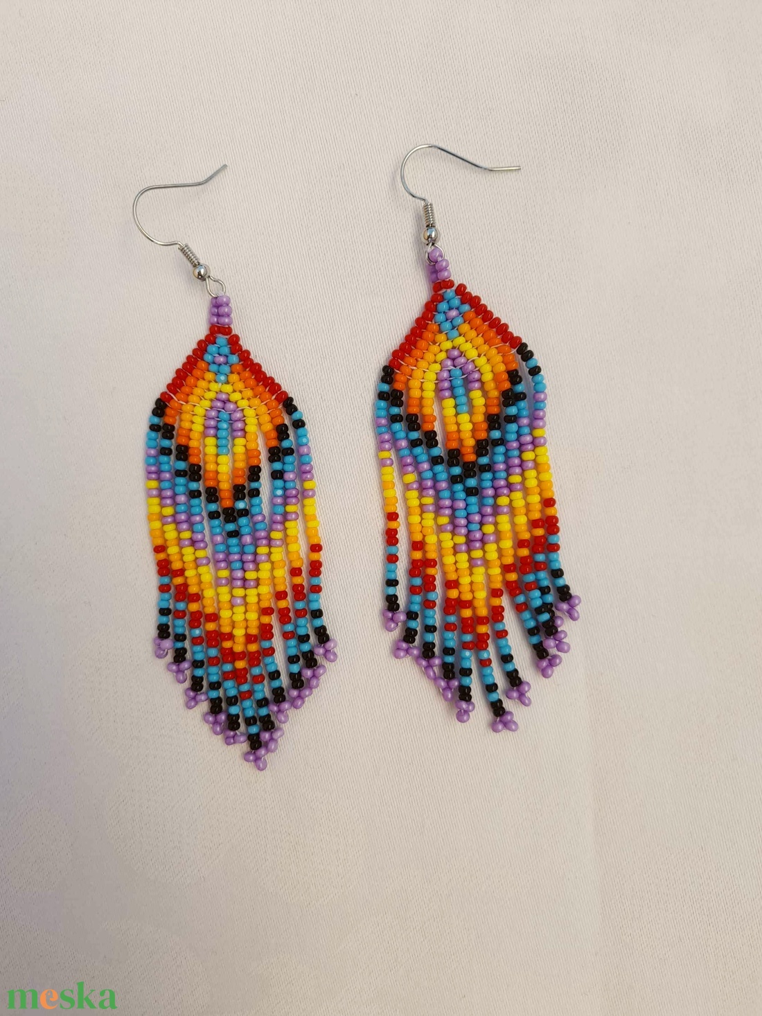 Hosszú lógós gyöngy fülbevaló, indián stílusú fülbevaló - ékszer - fülbevaló - csillár fülbevaló - Meska.hu