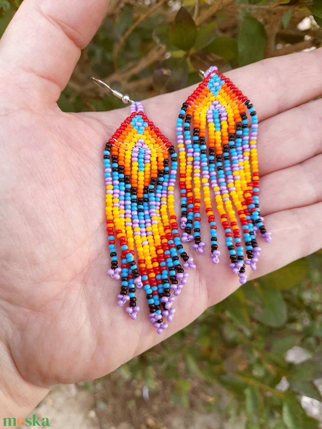 Hosszú lógós gyöngy fülbevaló, indián stílusú fülbevaló - ékszer - fülbevaló - csillár fülbevaló - Meska.hu