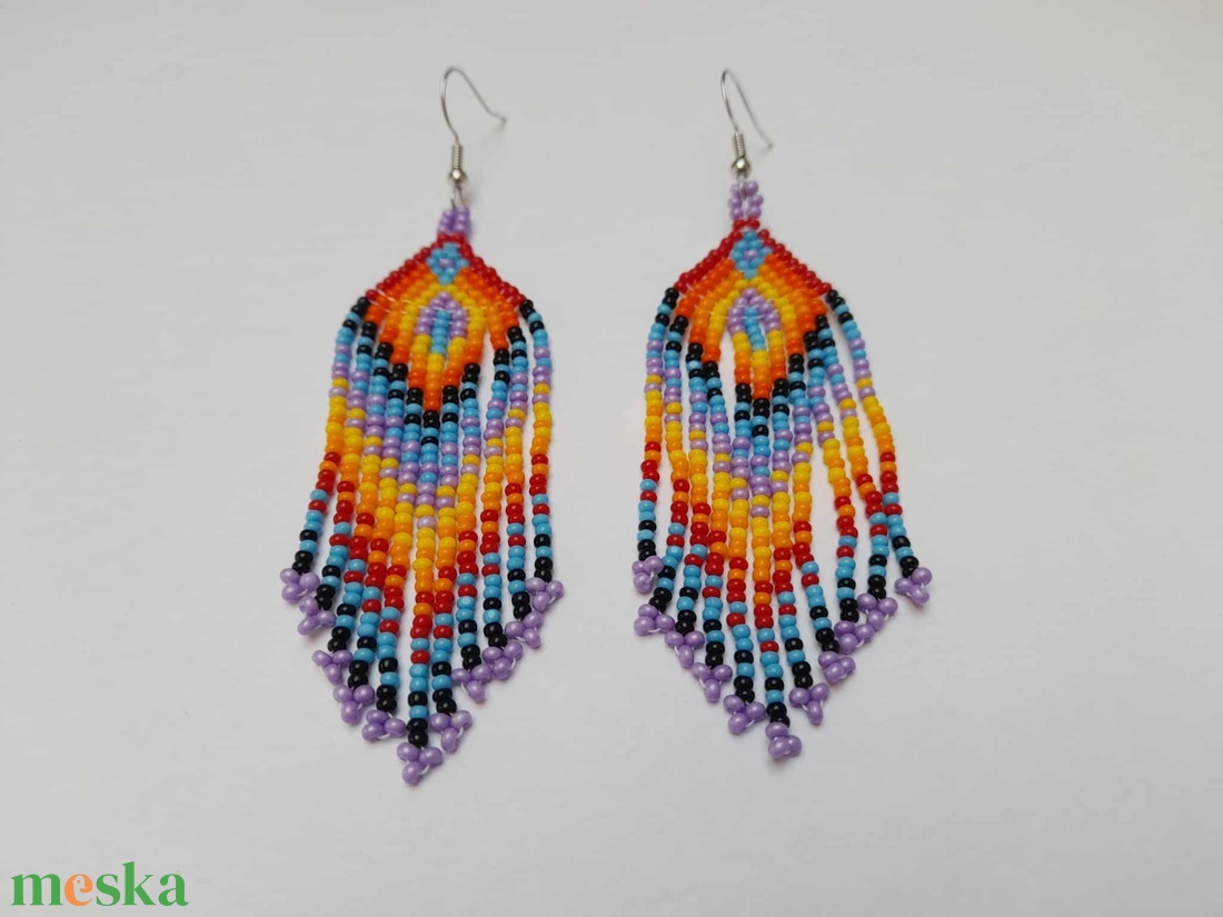 Hosszú lógós gyöngy fülbevaló, indián stílusú fülbevaló - ékszer - fülbevaló - csillár fülbevaló - Meska.hu