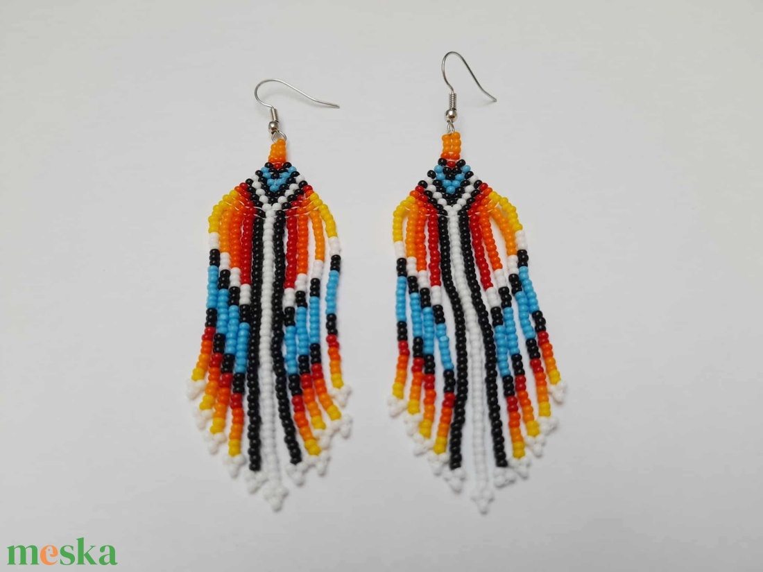 Hosszú lógós gyöngy fülbevaló, indián stílusú fülbevaló - ékszer - fülbevaló - csillár fülbevaló - Meska.hu