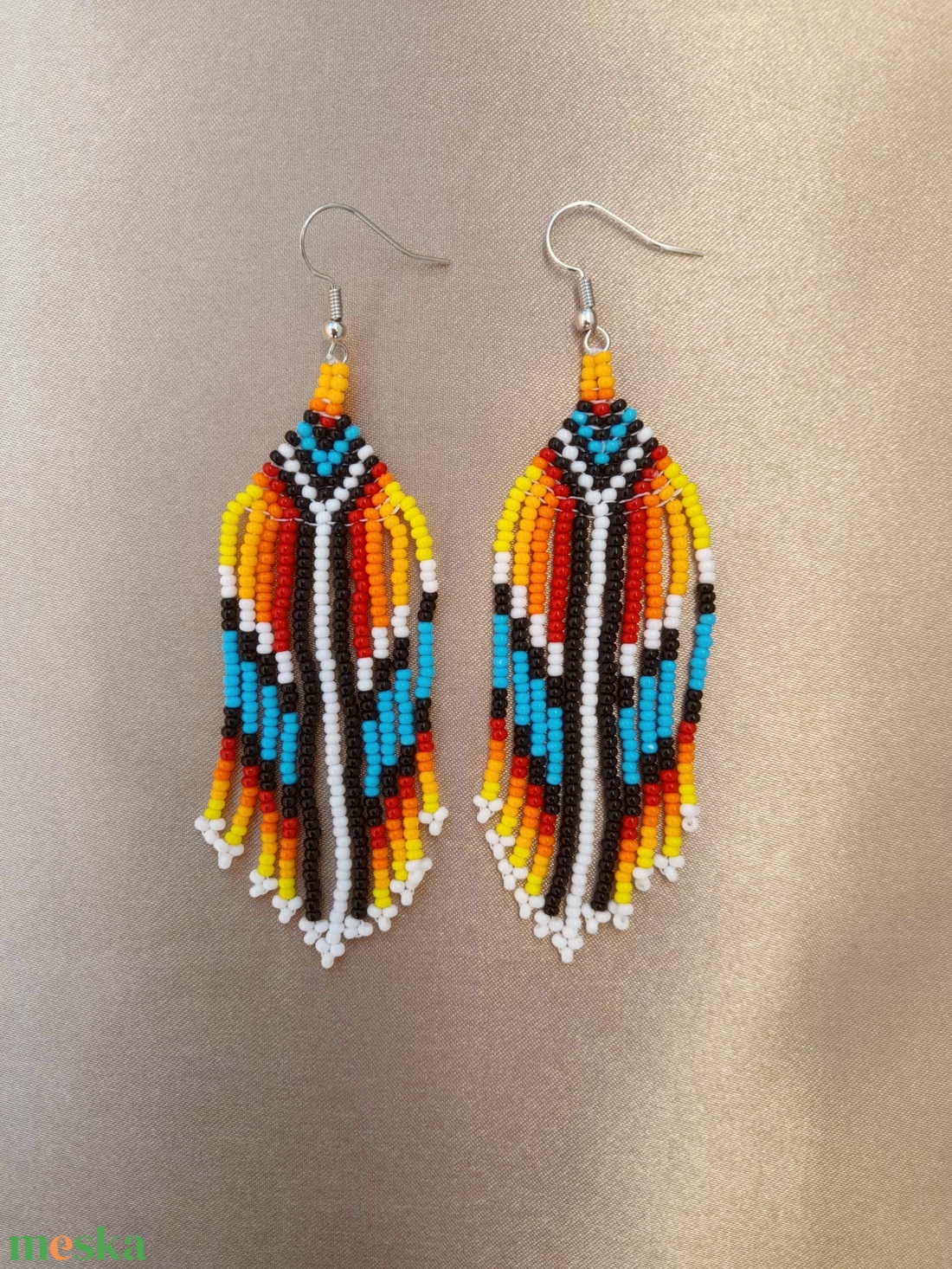 Hosszú lógós gyöngy fülbevaló, indián stílusú fülbevaló - ékszer - fülbevaló - csillár fülbevaló - Meska.hu