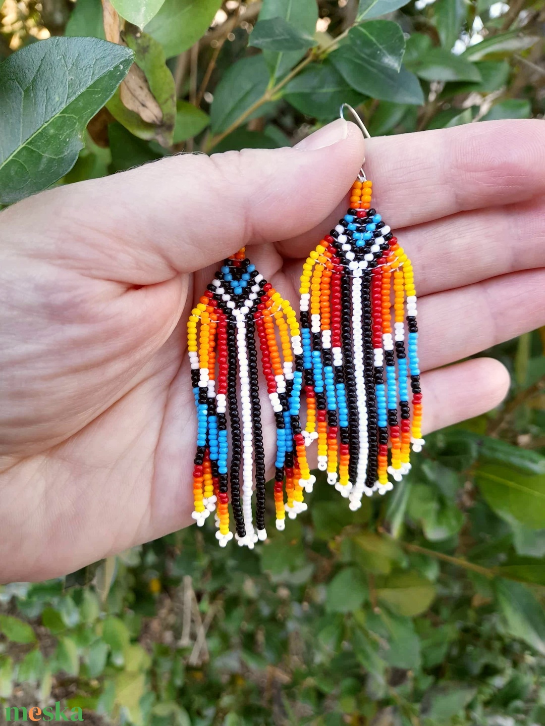 Hosszú lógós gyöngy fülbevaló, indián stílusú fülbevaló - ékszer - fülbevaló - csillár fülbevaló - Meska.hu