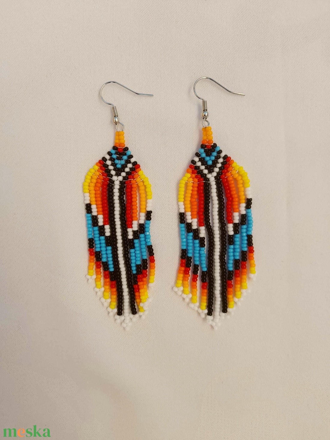 Hosszú lógós gyöngy fülbevaló, indián stílusú fülbevaló - ékszer - fülbevaló - csillár fülbevaló - Meska.hu