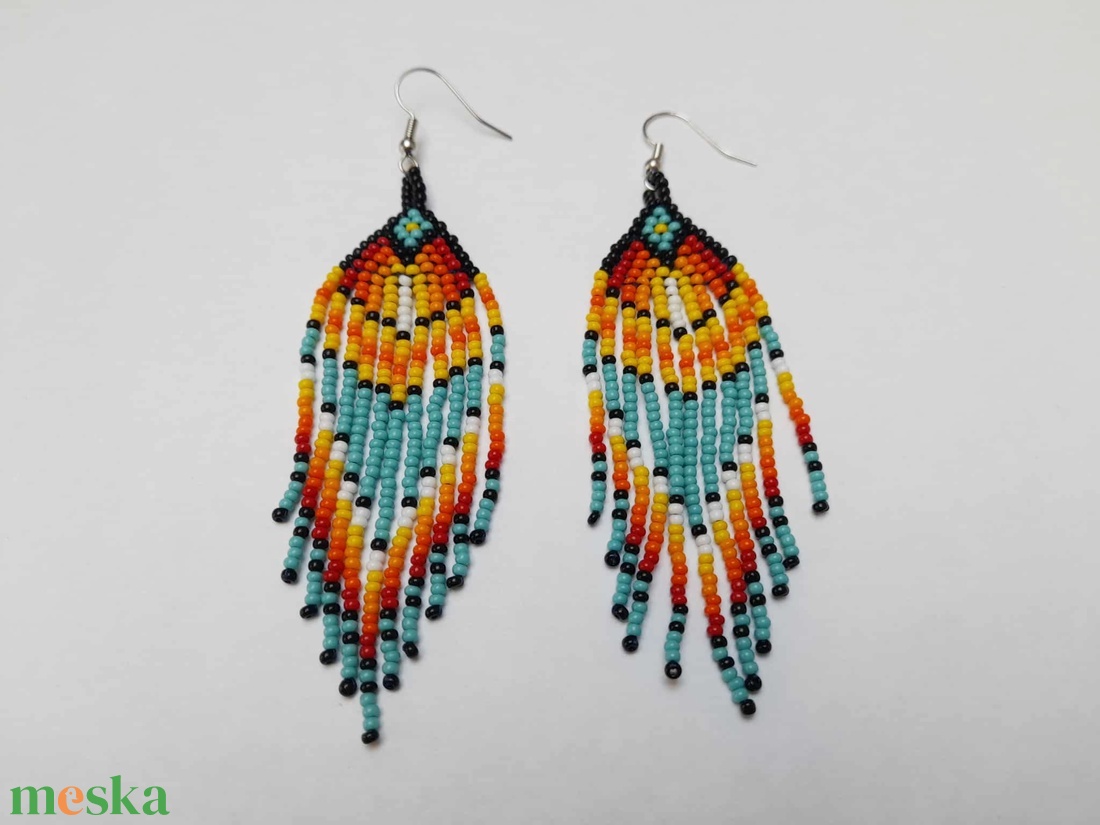 Hosszú lógós gyöngy fülbevaló, indián stílusú fülbevaló - ékszer - fülbevaló - csillár fülbevaló - Meska.hu