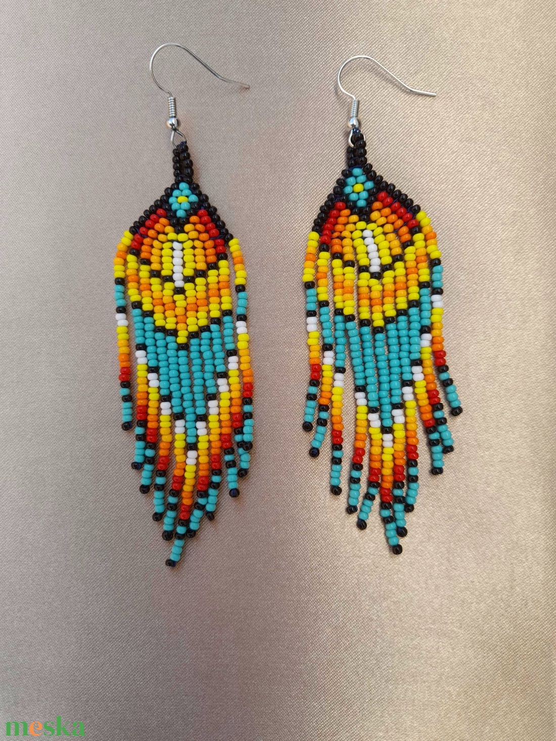 Hosszú lógós gyöngy fülbevaló, indián stílusú fülbevaló - ékszer - fülbevaló - csillár fülbevaló - Meska.hu