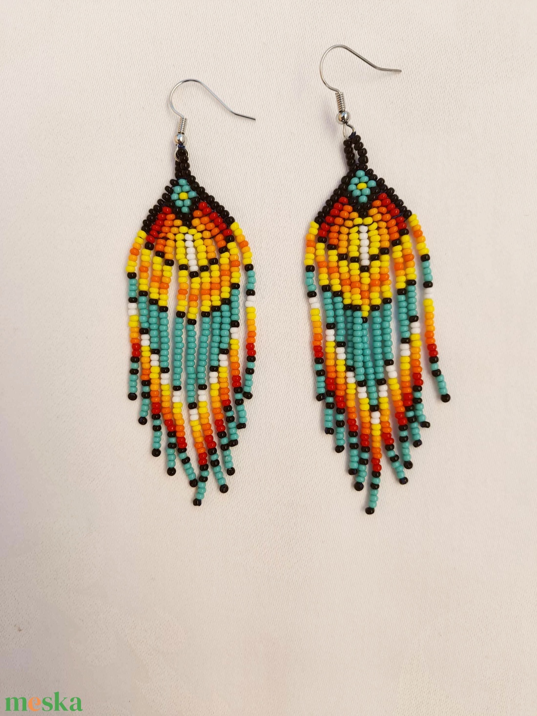 Hosszú lógós gyöngy fülbevaló, indián stílusú fülbevaló - ékszer - fülbevaló - csillár fülbevaló - Meska.hu