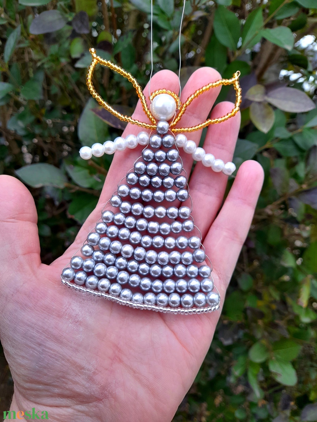 Karácsonyi nagy gyöngy angyalka karácsonyfadísz, egyedi ajándék - karácsony - karácsonyi lakásdekoráció - karácsonyfadíszek - Meska.hu