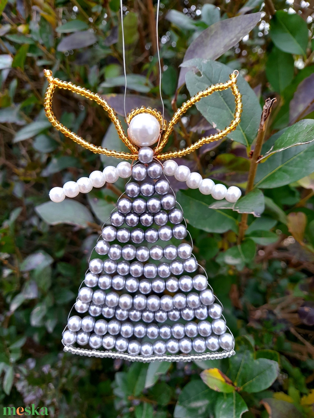 Karácsonyi nagy gyöngy angyalka karácsonyfadísz, egyedi ajándék - karácsony - karácsonyi lakásdekoráció - karácsonyfadíszek - Meska.hu