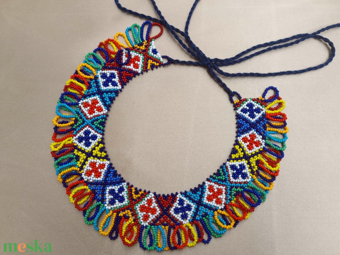 Színes ukrán gyöngygallér, sziljanka - ékszer - nyaklánc - gyöngyös nyaklánc - Meska.hu