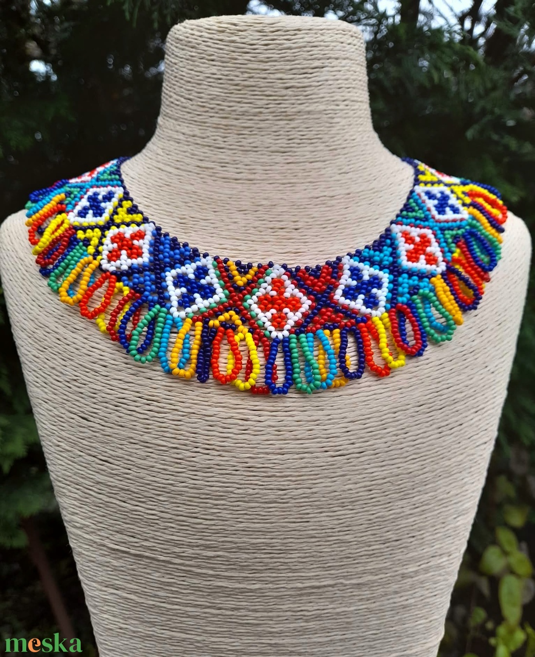 Színes ukrán gyöngygallér, sziljanka - ékszer - nyaklánc - gyöngyös nyaklánc - Meska.hu