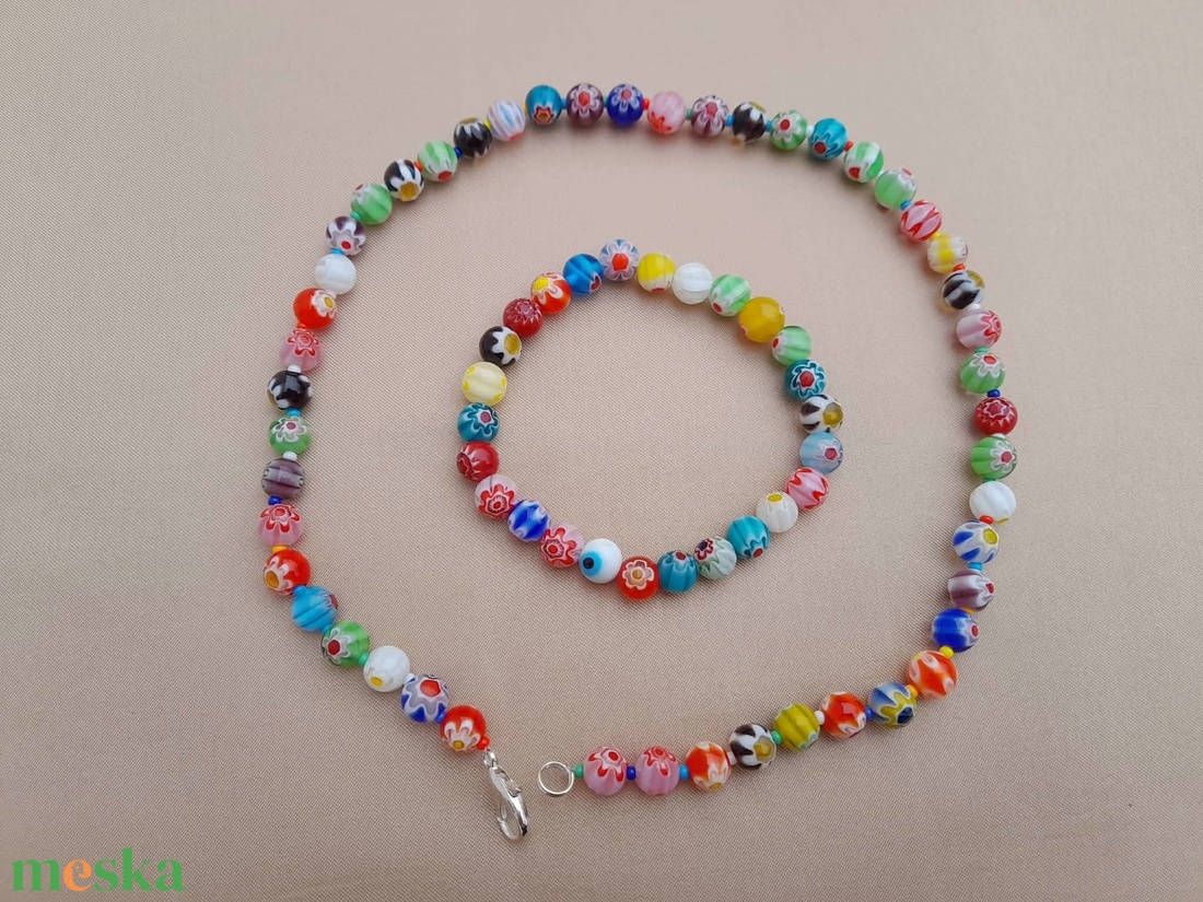 Millefiori gyöngy nyaklánc és karkötő - ékszer - nyaklánc - gyöngyös nyaklánc - Meska.hu