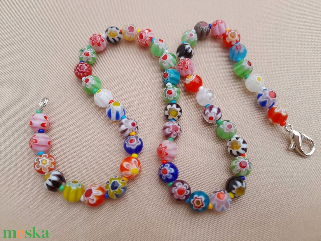 Millefiori gyöngy nyaklánc és karkötő - ékszer - nyaklánc - gyöngyös nyaklánc - Meska.hu