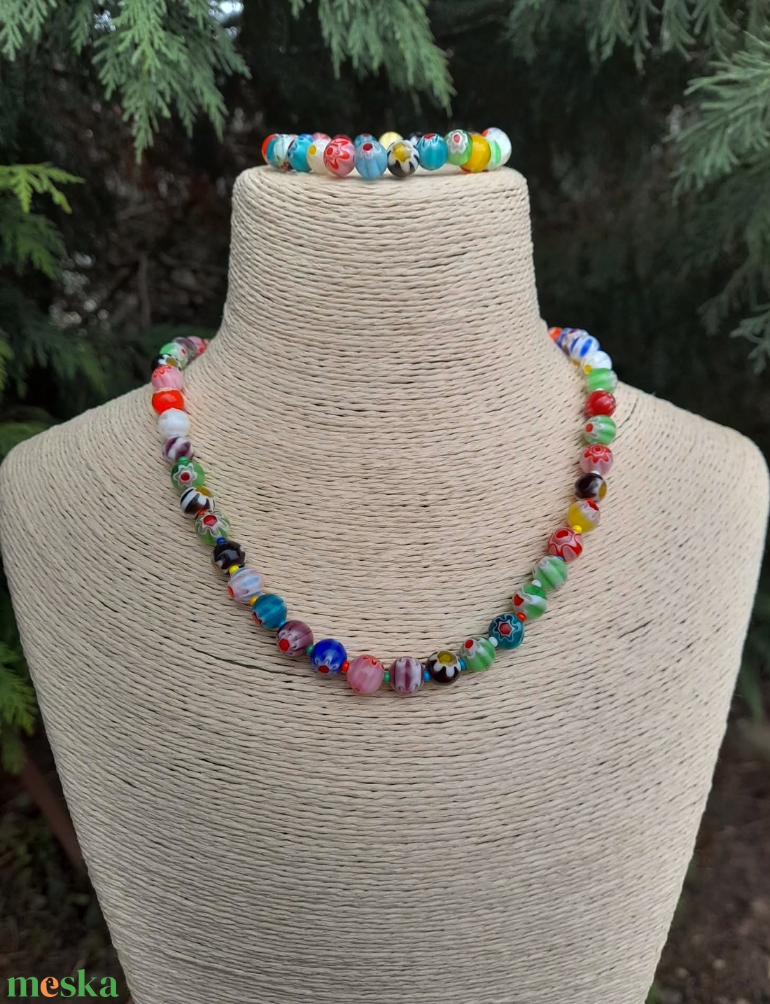 Millefiori gyöngy nyaklánc és karkötő - ékszer - nyaklánc - gyöngyös nyaklánc - Meska.hu