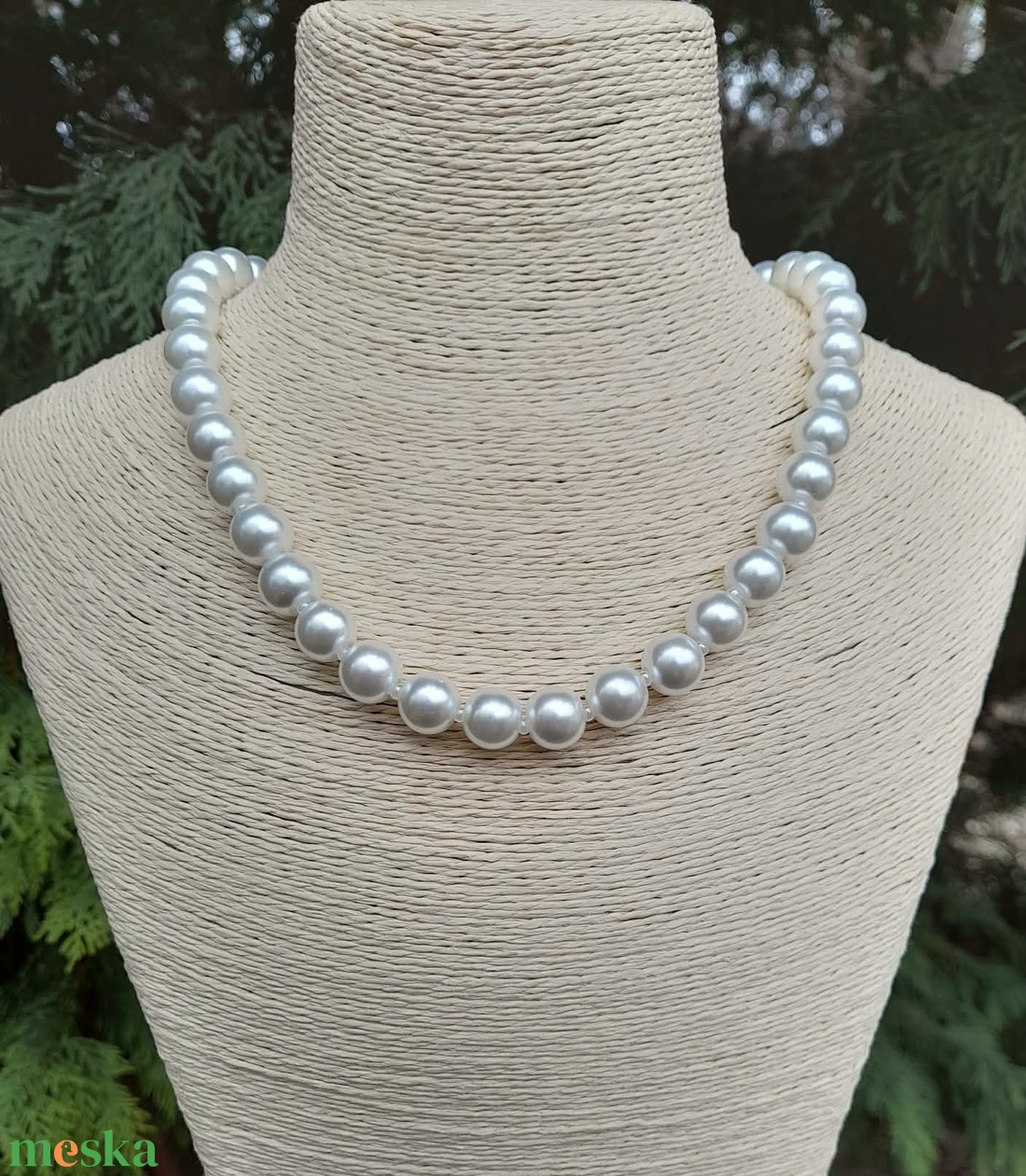 Fehér üveg teklagyöngy nyaklánc - ékszer - nyaklánc - gyöngyös nyaklánc - Meska.hu