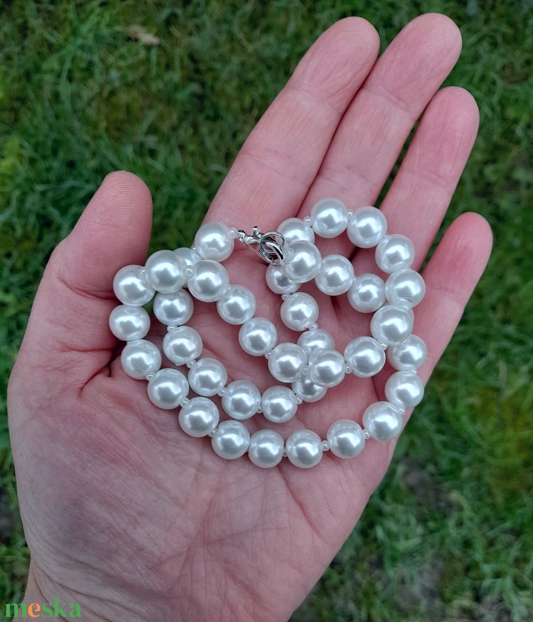 Fehér üveg teklagyöngy nyaklánc - ékszer - nyaklánc - gyöngyös nyaklánc - Meska.hu