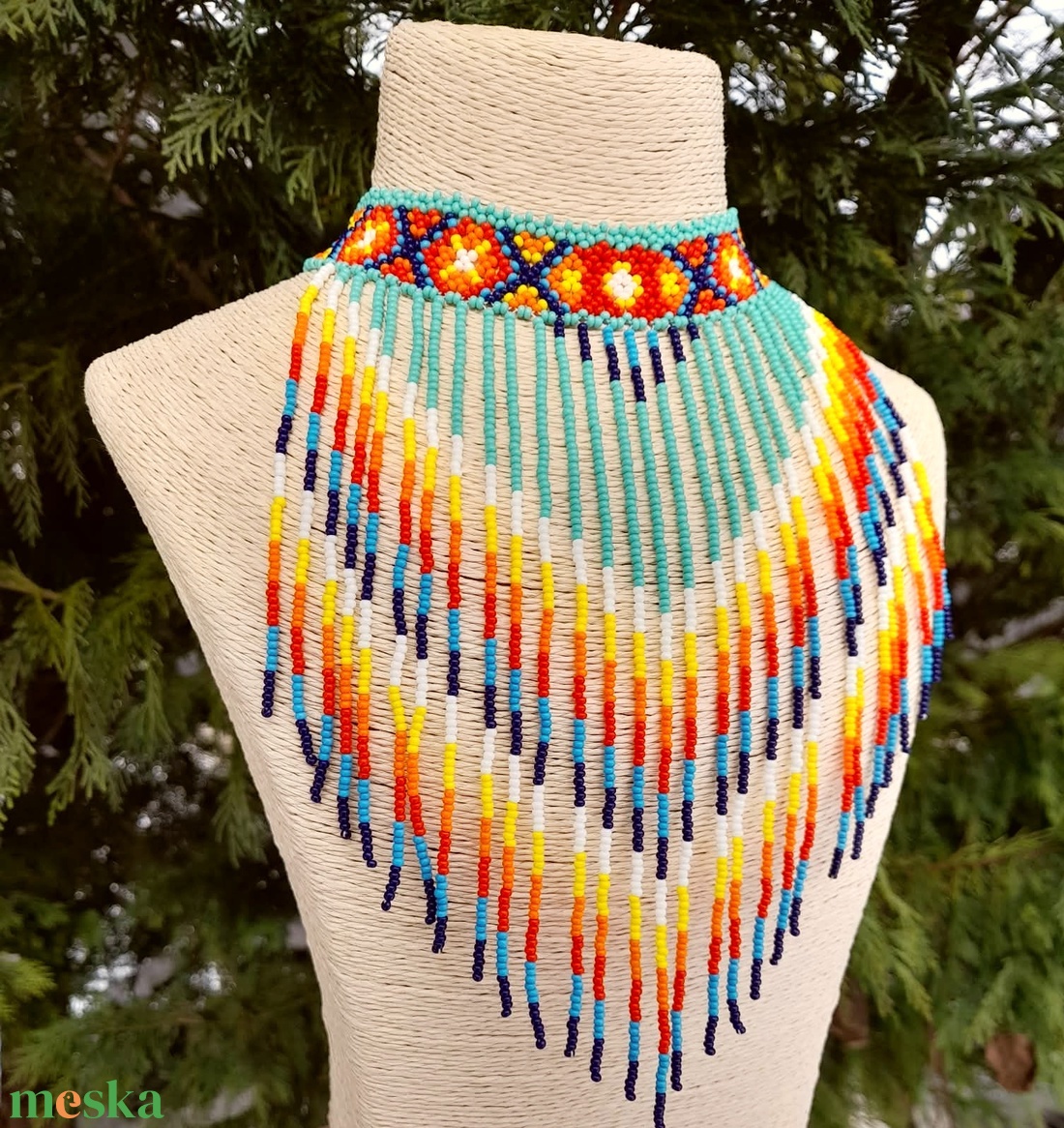 Indián nyaklánc-fülbevaló szett - ékszer - nyaklánc - gyöngyös nyaklánc - Meska.hu