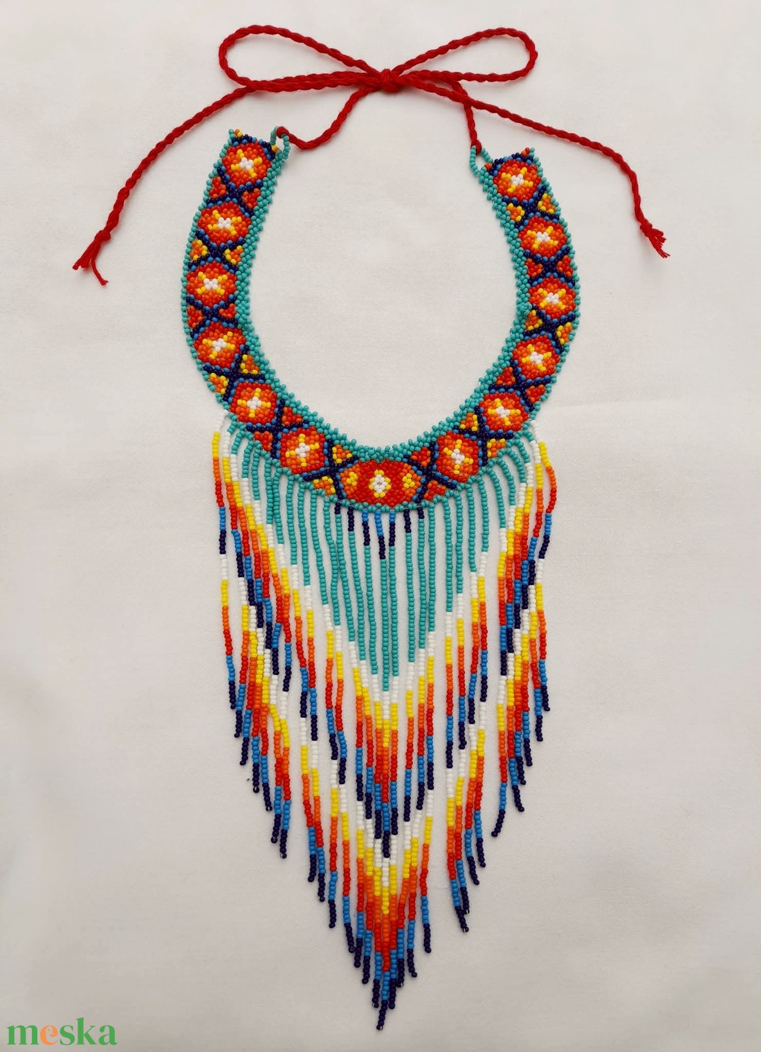 Indián nyaklánc-fülbevaló szett - ékszer - nyaklánc - gyöngyös nyaklánc - Meska.hu