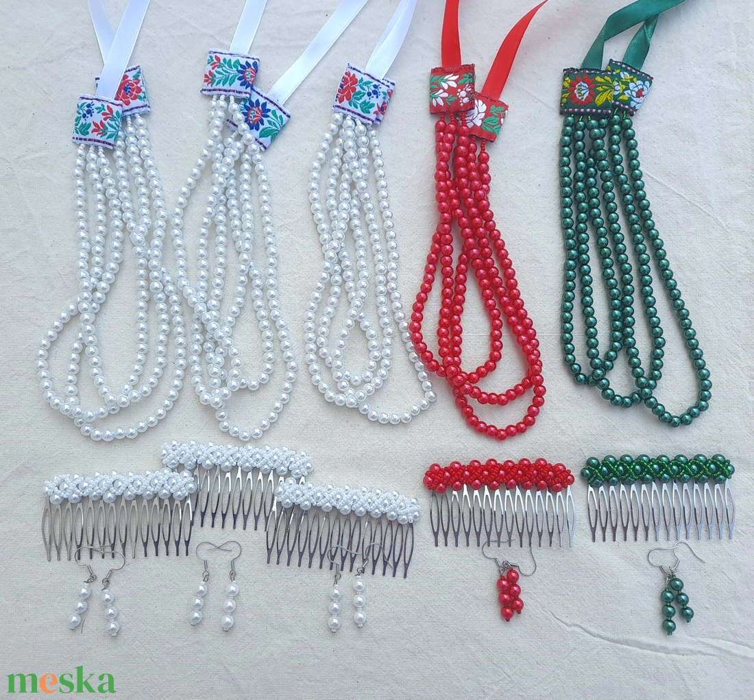 3 soros teklagyöngy kaláris szett több színben - ékszer - nyaklánc - gyöngyös nyaklánc - Meska.hu