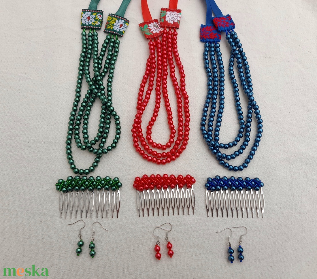 3 soros teklagyöngy kaláris szett több színben - ékszer - nyaklánc - gyöngyös nyaklánc - Meska.hu