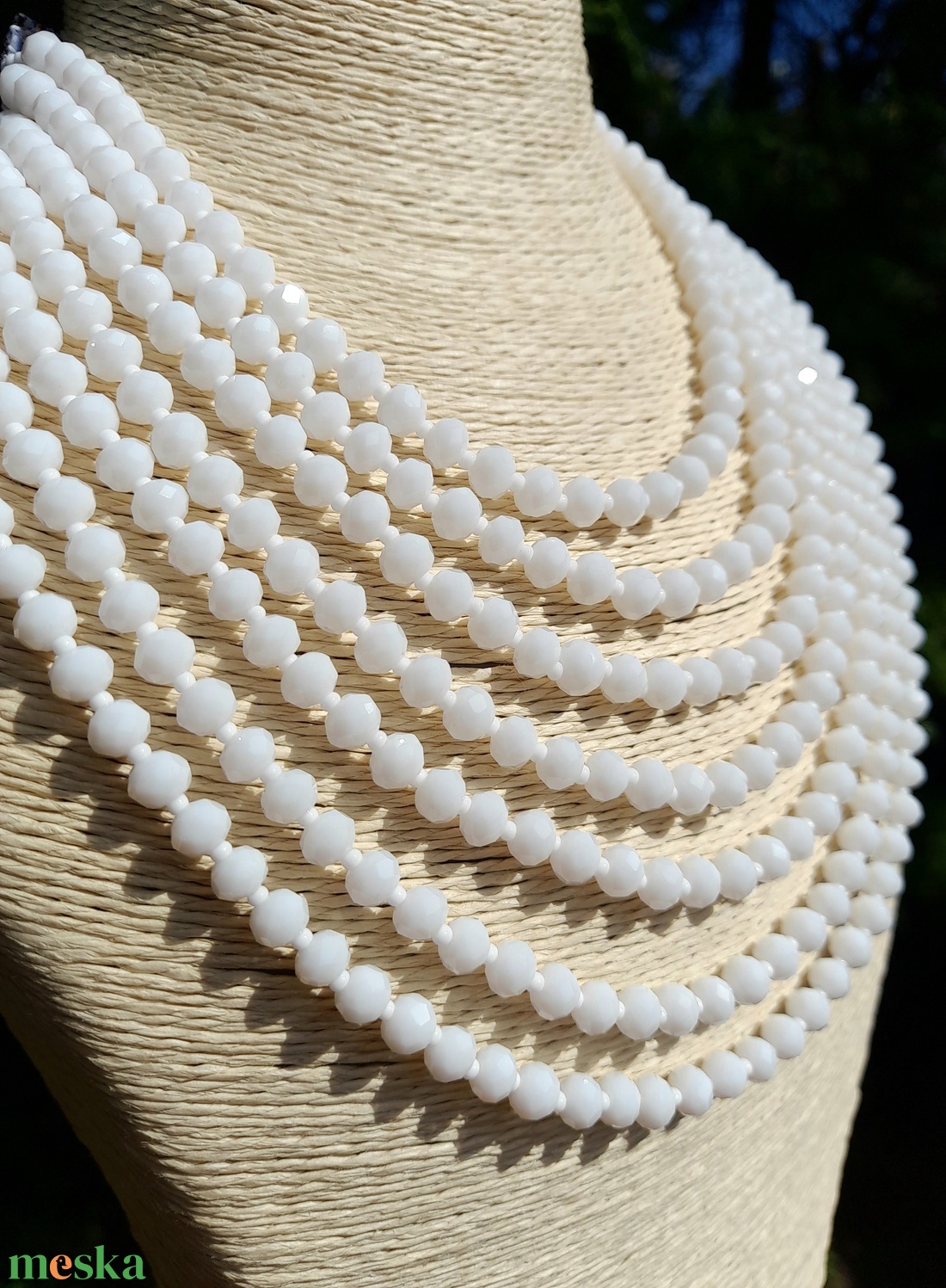 Fehér csiszolt gyöngy kaláris, népviselet - ékszer - nyaklánc - gyöngyös nyaklánc - Meska.hu