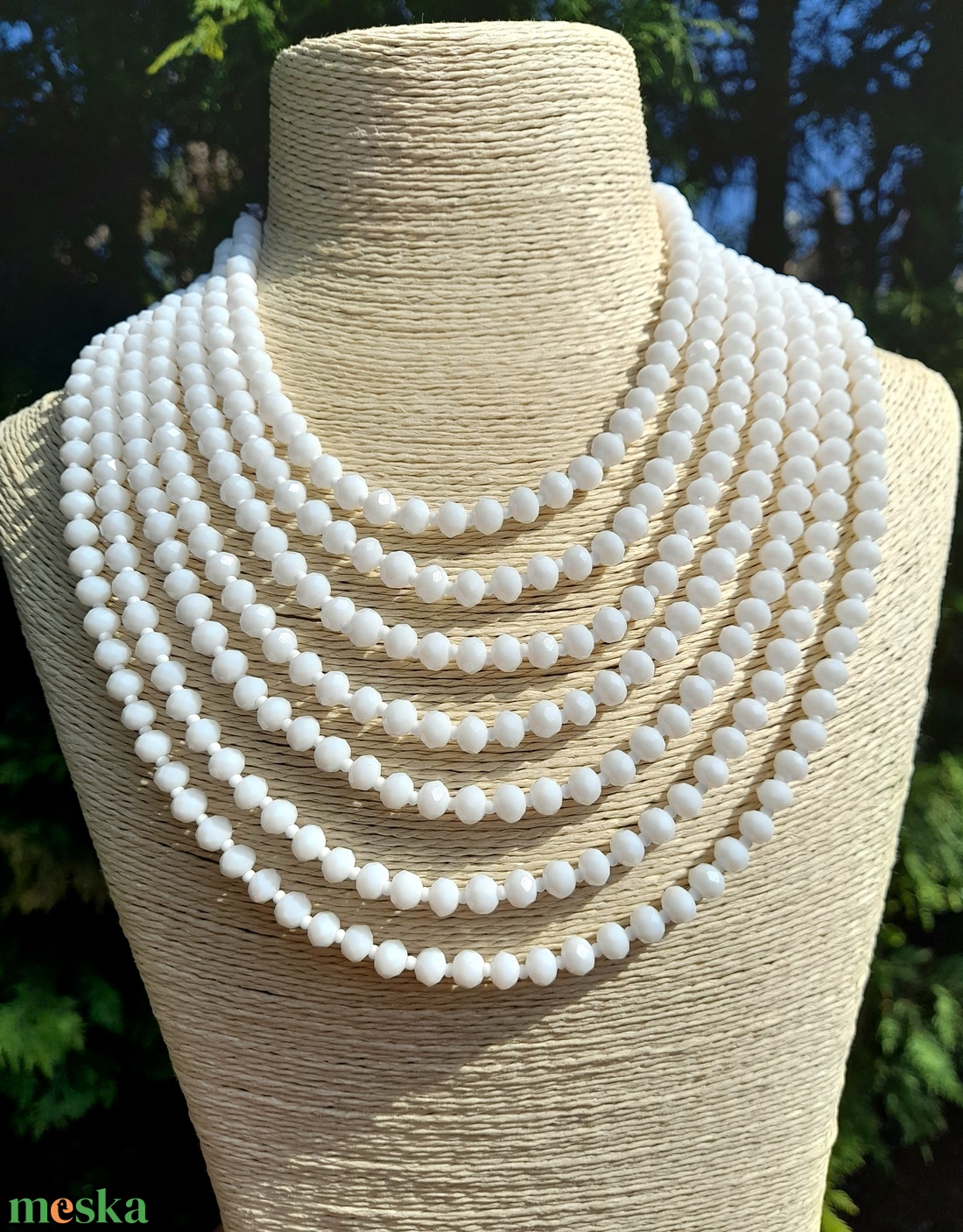  Fehér csiszolt gyöngy kaláris, népviselet - ékszer - nyaklánc - gyöngyös nyaklánc - Meska.hu