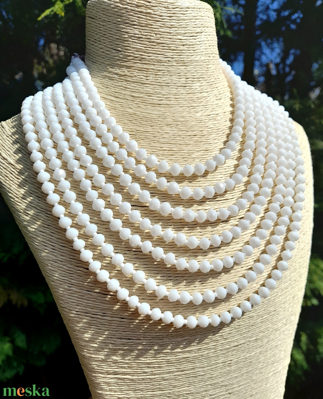  Fehér csiszolt gyöngy kaláris, népviselet - ékszer - nyaklánc - gyöngyös nyaklánc - Meska.hu
