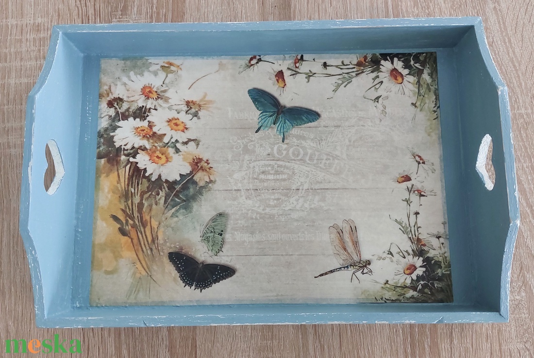 Margarétás-lepkés fatálca - otthon & életmód - konyhafelszerelés, tálalás - tálalás - tálca - Meska.hu