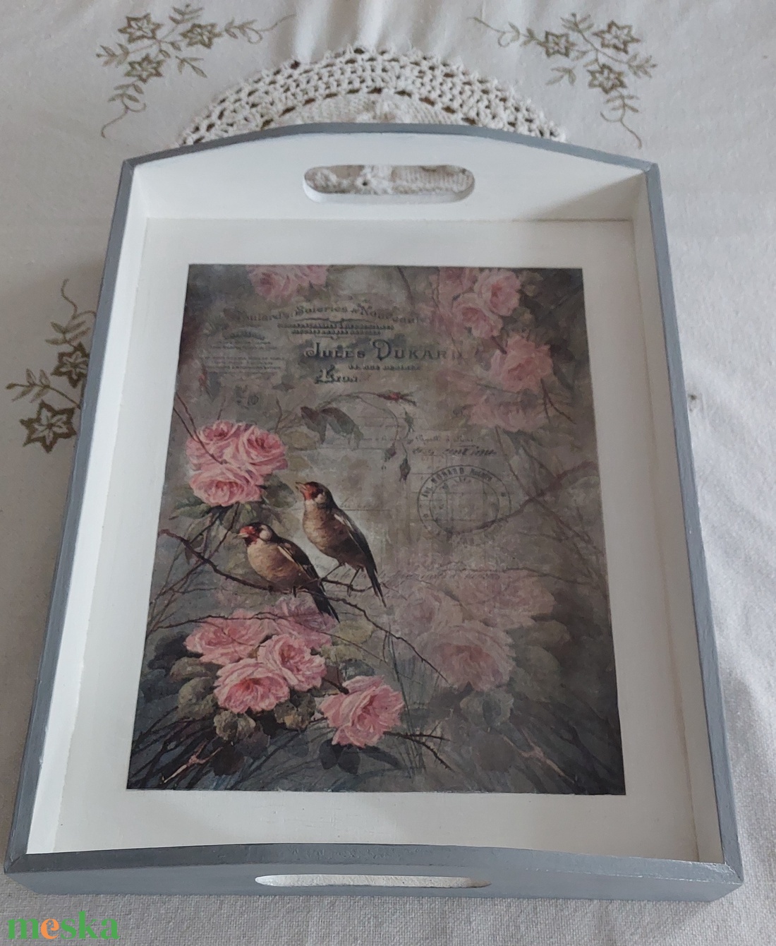 Rózsás-madaras tálca - otthon & életmód - konyhafelszerelés, tálalás - tálalás - tálca - Meska.hu