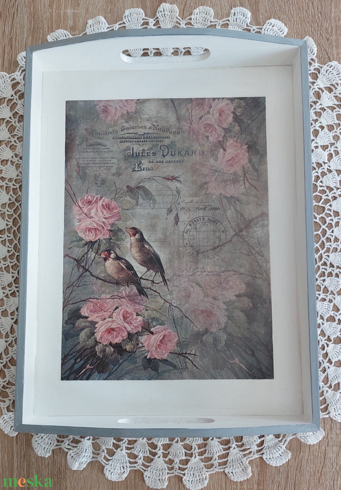 Rózsás-madaras tálca - otthon & életmód - konyhafelszerelés, tálalás - tálalás - tálca - Meska.hu