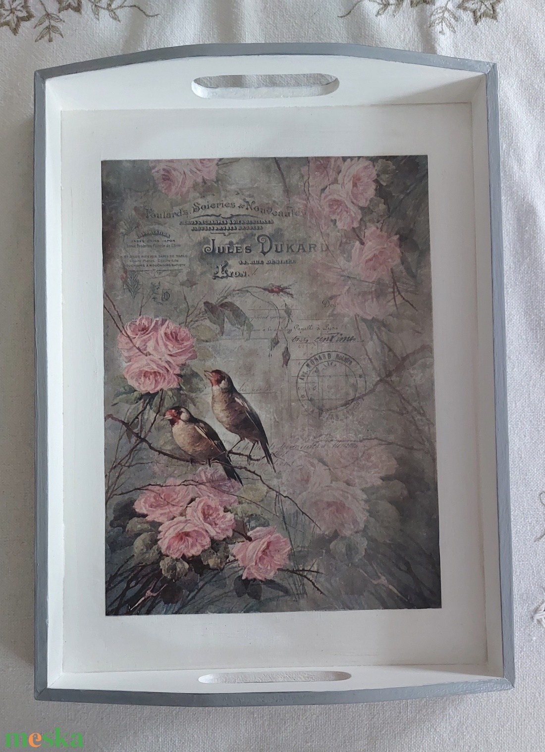 Rózsás-madaras tálca - otthon & életmód - konyhafelszerelés, tálalás - tálalás - tálca - Meska.hu