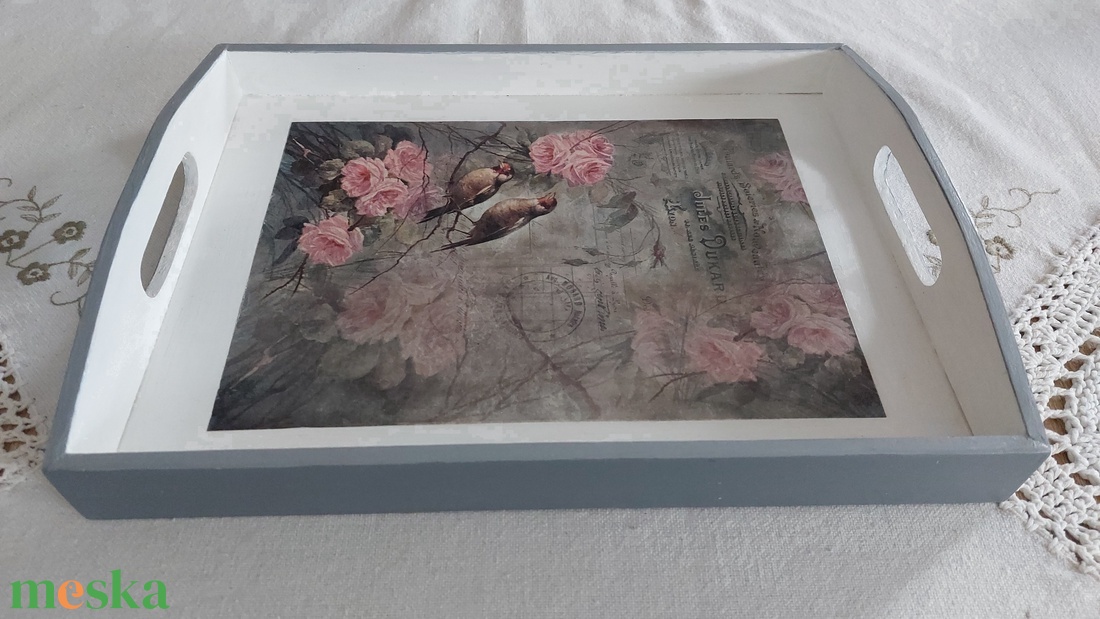 Rózsás-madaras tálca - otthon & életmód - konyhafelszerelés, tálalás - tálalás - tálca - Meska.hu
