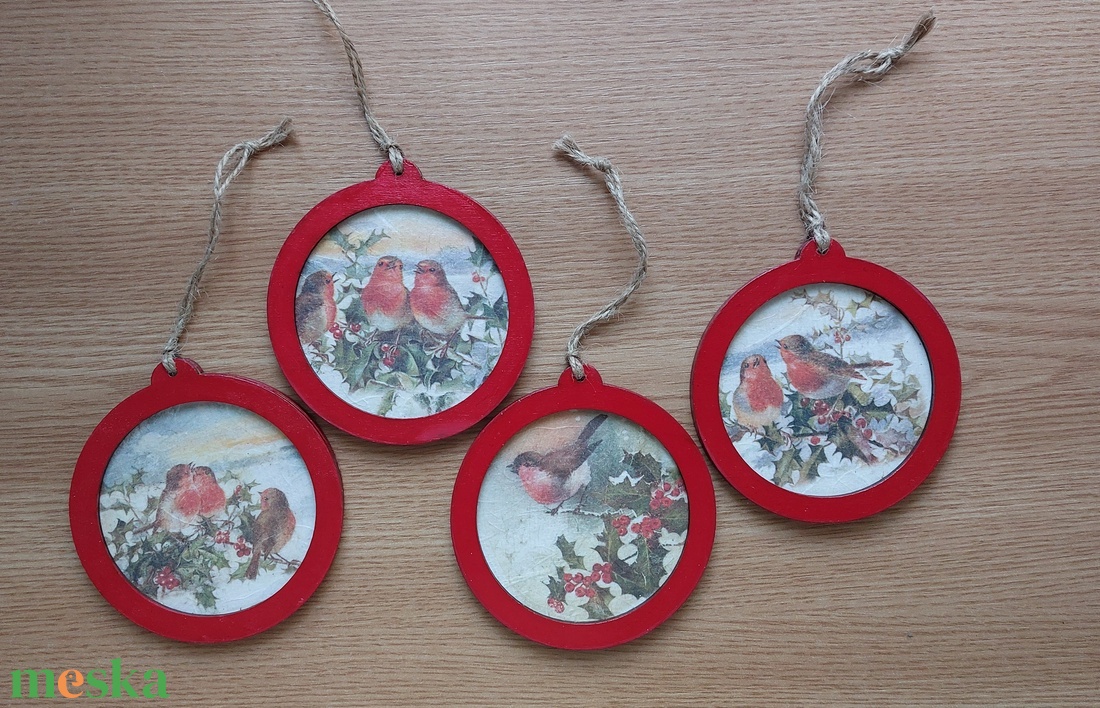 Madárkás karácsonyi dísz szett - karácsony - karácsonyi lakásdekoráció - karácsonyfadíszek - Meska.hu