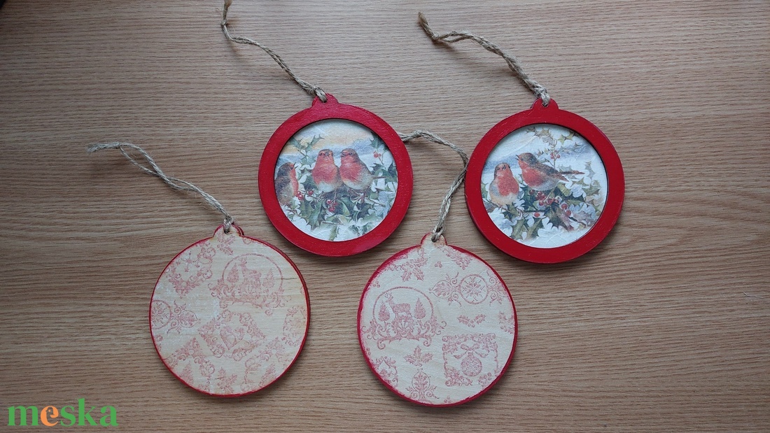 Madárkás karácsonyi dísz szett - karácsony - karácsonyi lakásdekoráció - karácsonyfadíszek - Meska.hu