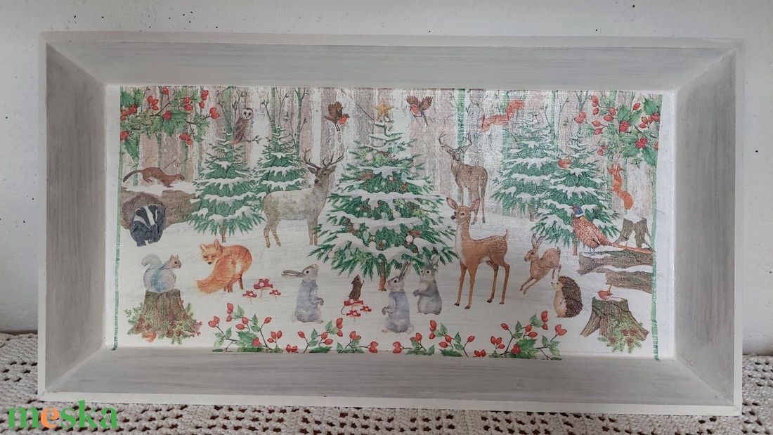 Tálca: Erdei állatok a téli erdőben - otthon & életmód - konyhafelszerelés, tálalás - tálalás - tálca - Meska.hu