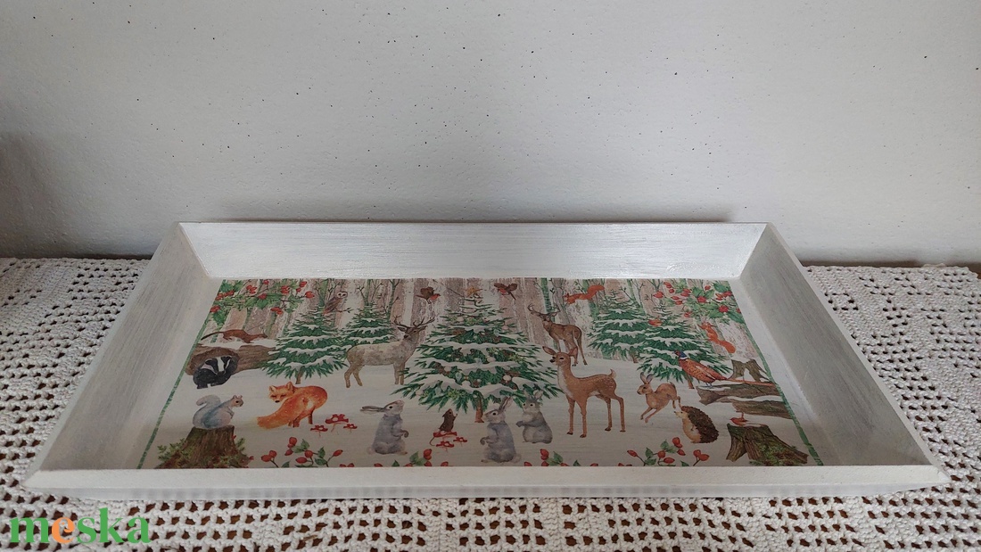 Tálca: Erdei állatok a téli erdőben - otthon & életmód - konyhafelszerelés, tálalás - tálalás - tálca - Meska.hu